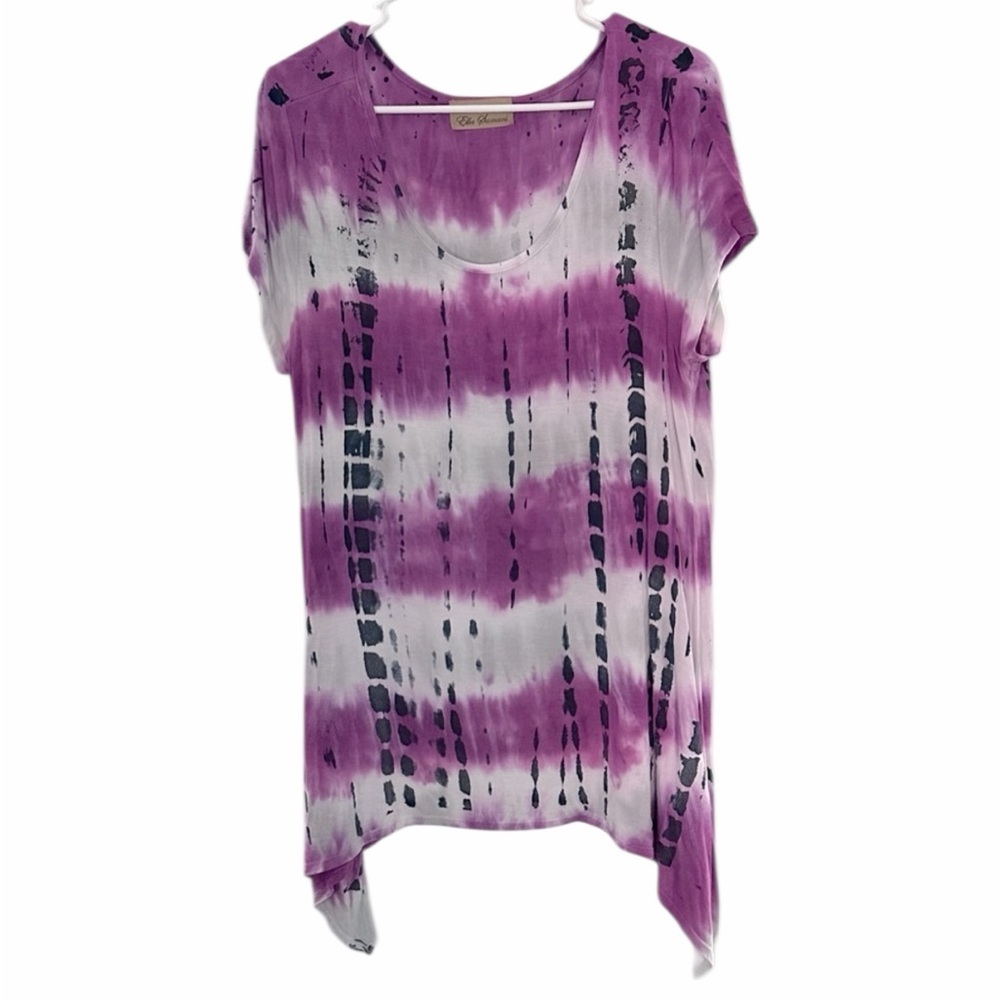 Ella Samant Women’s Purple & White Tie-Dye Short Sleeve Top - Size L - Pre-Loved